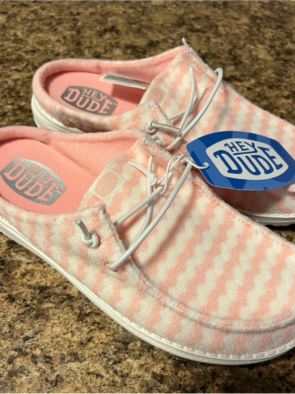 Hey Dude Wendy Womens Slip On Terry Pink/White Stripe Shoes!!(7)